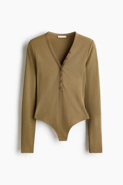 H&m Ribbed Jersey Body In Brown