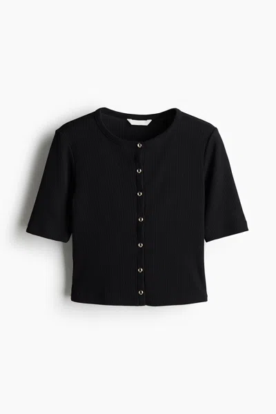 H&m Ribbed Jersey Cardigan In Black