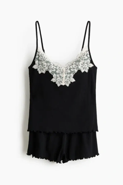 H&m Ribbed Jersey Pyjamas In Black
