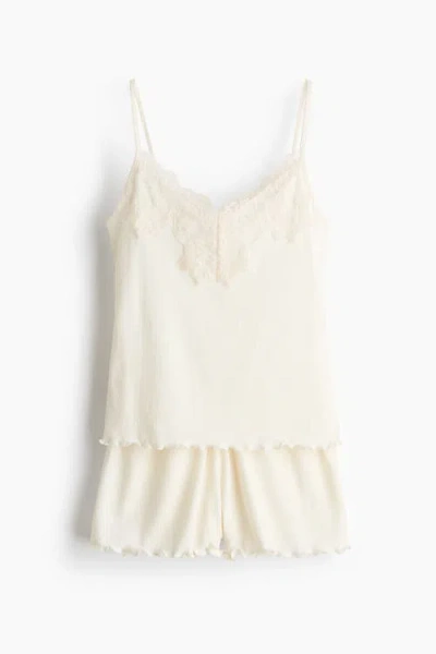H&m Ribbed Jersey Pyjamas In Neutral