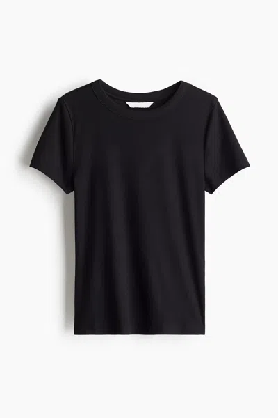 H&m Ribbed Modal-blend T-shirt In Black
