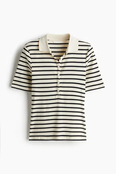 H&m Ribbed Polo Shirt In Neutral