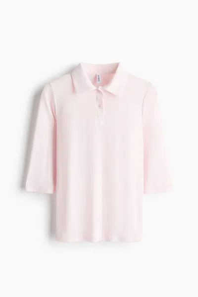H&m Ribbed Polo Shirt In Pink