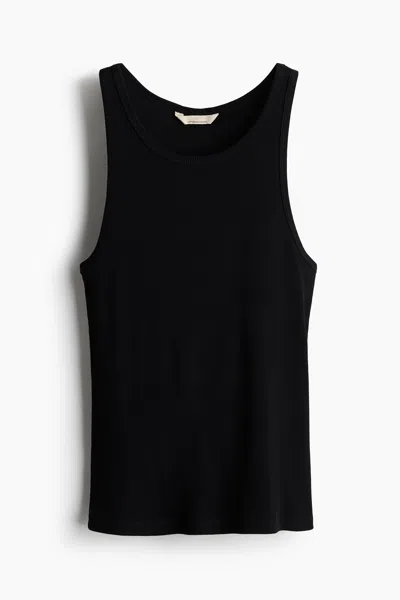 H&m Ribbed Silk-blend Tank Top In Black