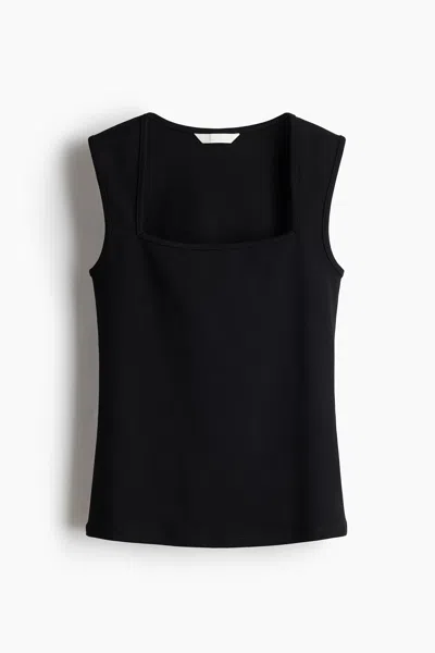 H&m Ribbed Square-neck Tank Top In Black