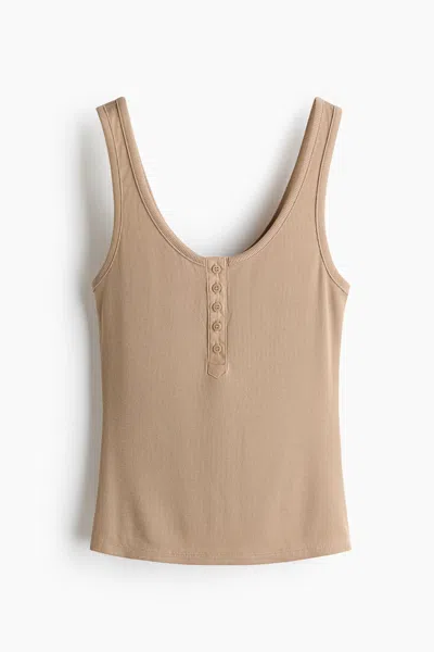 H&m Ribbed Tank Top In Brown