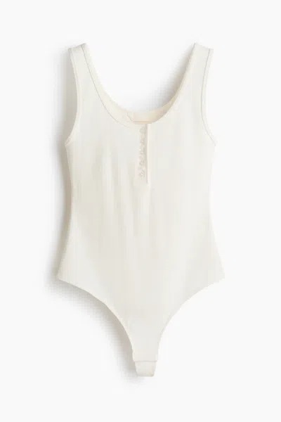 H&m Ribbed Thong Bodysuit In White