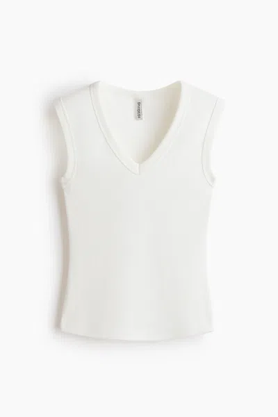 H&m Ribbed V-neck Tank Top In White