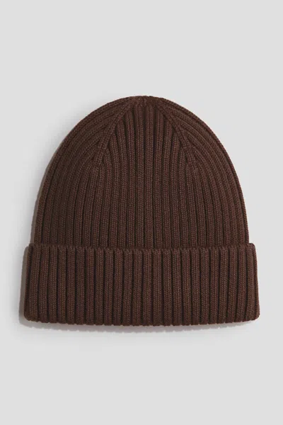 H&m Rib-knit Beanie In Dark Brown