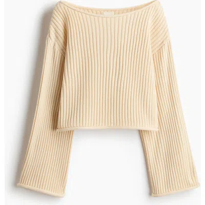 H&m Rib-knit Boat-neck Jumper In Neutral