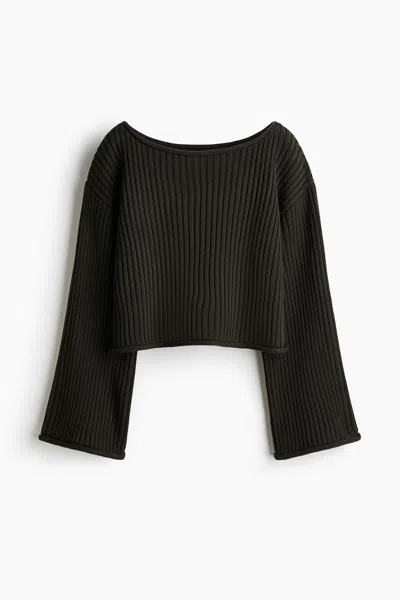 H&m Rib-knit Boat-neck Sweater In Black