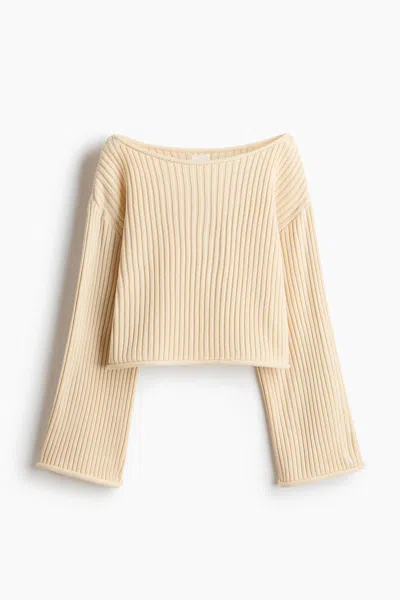 H&m Rib-knit Boat-neck Sweater In Neutral
