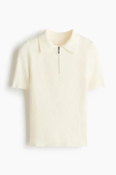 H&m Rib-knit Collared Top In White