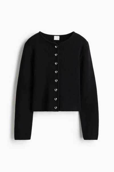 H&m Rib-knit Cotton Cardigan In Black