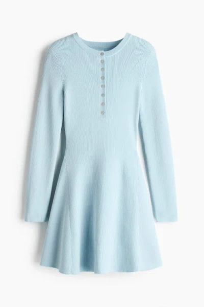 H&m Rib-knit Flared-skirt Dress In Blue