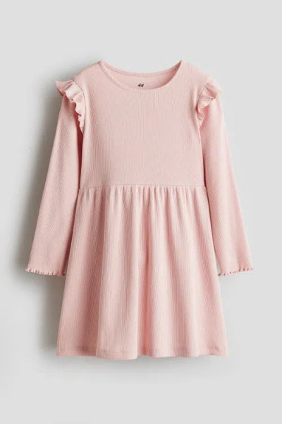 H&m Kids'  Rib-knit Frill Dress In Pink