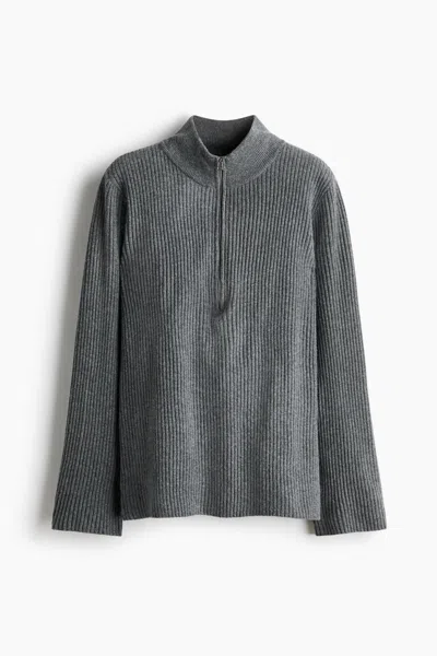 H&m Rib-knit Half-zip Sweater In Gray