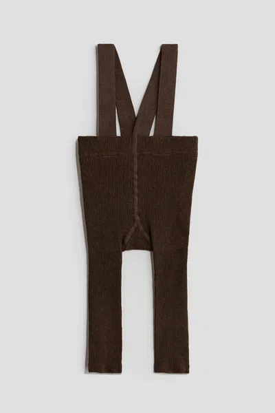 H&m Babies' Rib-knit Leggings With Suspenders In Brown