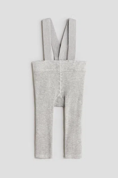 H&m Babies' Rib-knit Leggings With Suspenders In Gray