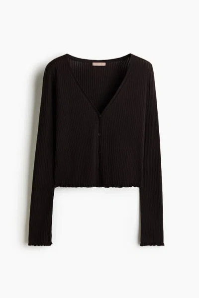 H&m Rib-knit Linen-blend Cardigan In Black