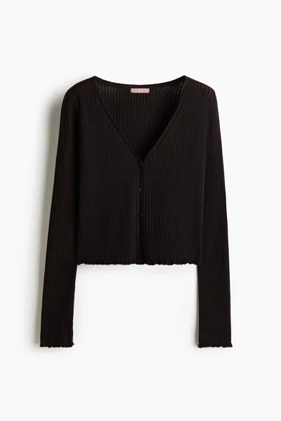 H&m Rib-knit Linen-blend Cardigan In Brown