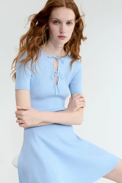 H&m Rib-knit Mini Dress In Blue
