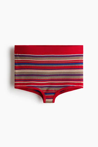 H&m Rib-knit Mini Shorts In Red/striped