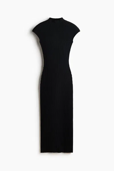 H&m Rib-knit Mock Turtleneck Dress In Black
