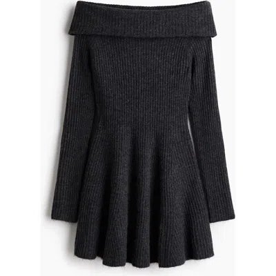H&m Rib-knit Off-the-shoulder Dress In Gray