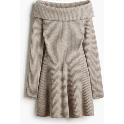 H&m Rib-knit Off-the-shoulder Dress In Brown