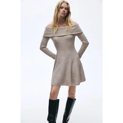 H&m Rib-knit Off-the-shoulder Dress In Brown