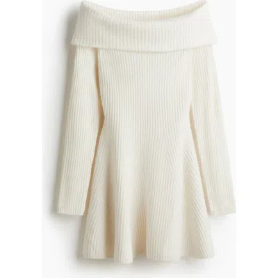 H&m Rib-knit Off-the-shoulder Dress In White