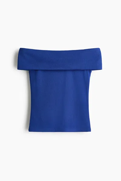 H&m Rib-knit Off-the-shoulder Top In Blue