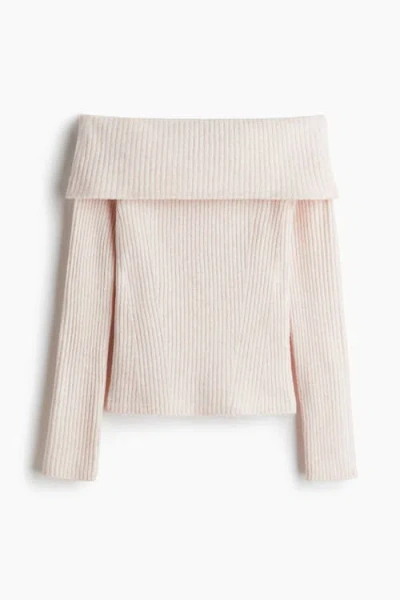 H&m Rib-knit Off-the-shoulder Top In Neutral