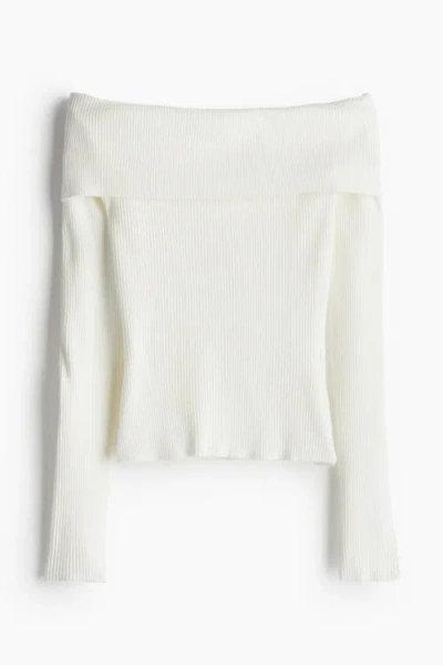 H&m Rib-knit Off-the-shoulder Top In White