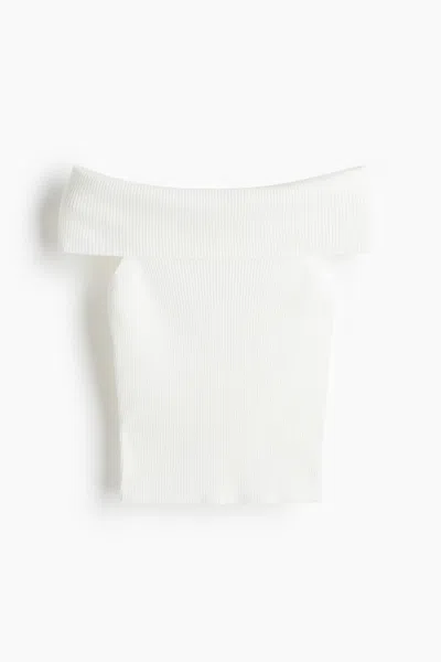 H&m Rib-knit Off-the-shoulder Top In White