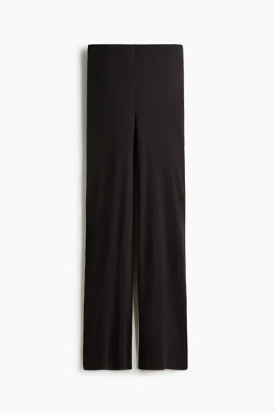 H&m Flared Rib-knit Linen-blend Pants In Brown