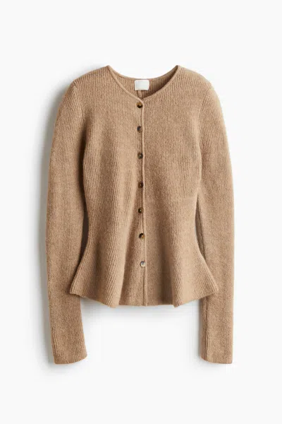 H&m Rib-knit Peplum Cardigan In Brown