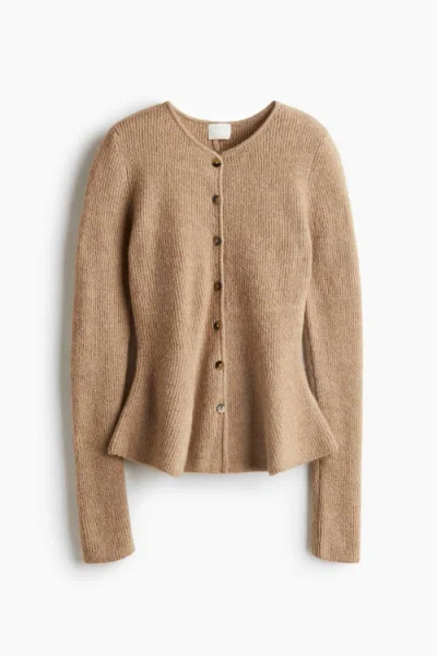 H&m Rib-knit Peplum Cardigan In Nude
