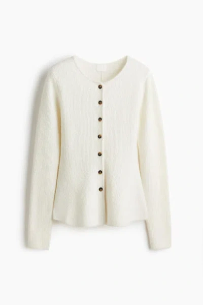H&m Rib-knit Peplum Cardigan In White