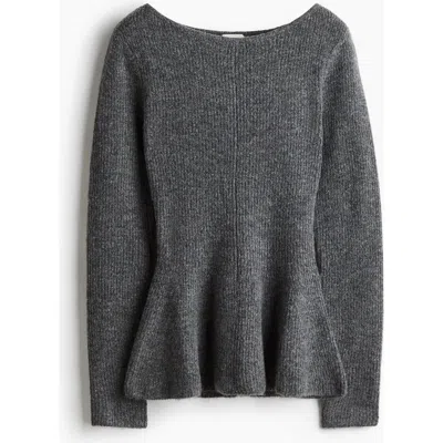 H&m Rib-knit Peplum Top In Gray