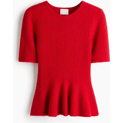 H&m Rib-knit Peplum Top In Red