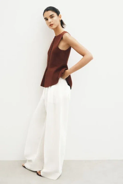 H&m Rib-knit Peplum Waistcoat In Brown