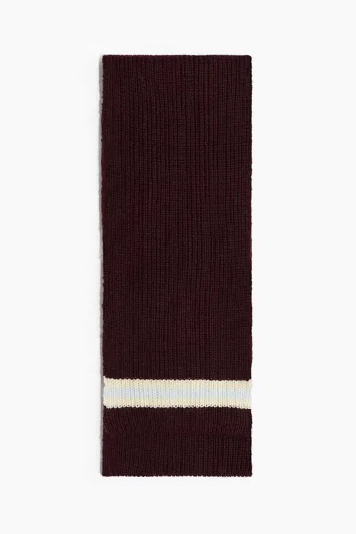 H&m Rib-knit Scarf In Burgundy/striped