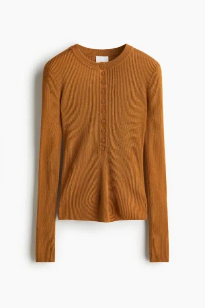 H&m Rib-knit Top In Brown