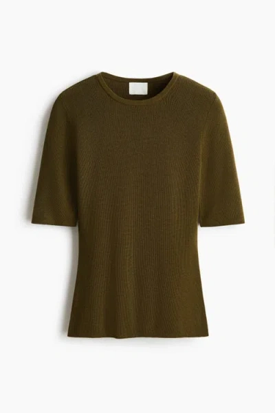 H&m Rib-knit T-shirt In Green