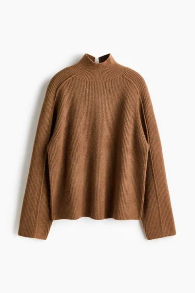 H&m Rib-knit Turtleneck Jumper In Brown