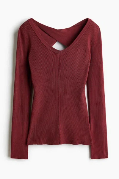 H&m Rib-knit Twist-detail Top In Burgundy
