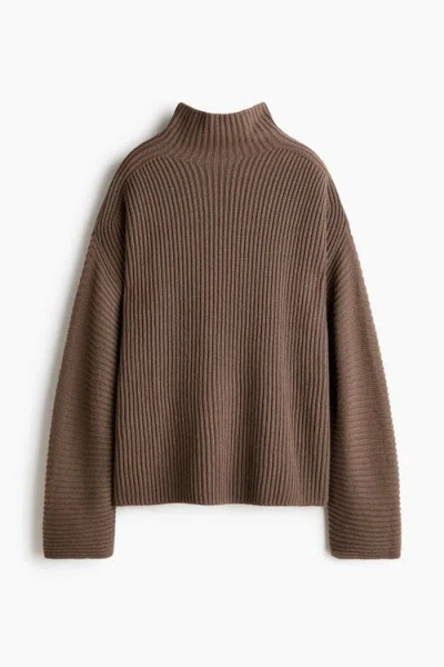 H&m Rib-knit Wool-blend Jumper In Brown
