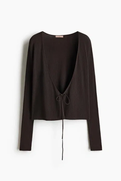 H&m Rib-knit Wrap Cardigan In Brown
